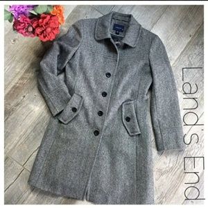 Lands End Women's Luxe Wool Gray Tweed Swing Coat